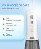 Portable Water Flosser Dental Oral Irrigator Teeth Cleaner 350ml 4 Modes Rechargeable IPX7 Waterproof for Travel Use