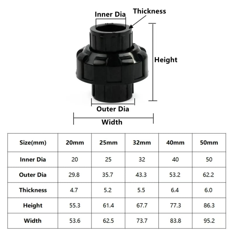 20-63mm Black PVC Pipe Connectors Ball valve Three-way Direct Garden Water Aquarium Fish Tank Drainage Tube Fittings Accessories