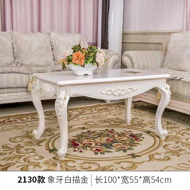 TieHo European Style Living Room Coffee Table Wood Rectangle Ivory White Center Table Modern Small Apartment Home Furniture