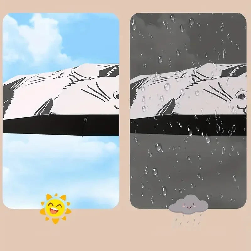 Simple Cartoon Kittens Printed Black And White Umbrella, Sunny And Rainy Dual-use UV Protection Umbrella