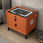 Nordic Style Smart Bedside Table with 2 Drawers 50cm Leather Nightstan