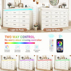 71" Wide 46" Tall Large Farmhouse 12 Drawers Dresser for Bedroom with LED Light and Power Outlets,Wood Rustic 12 Chests of Drawe