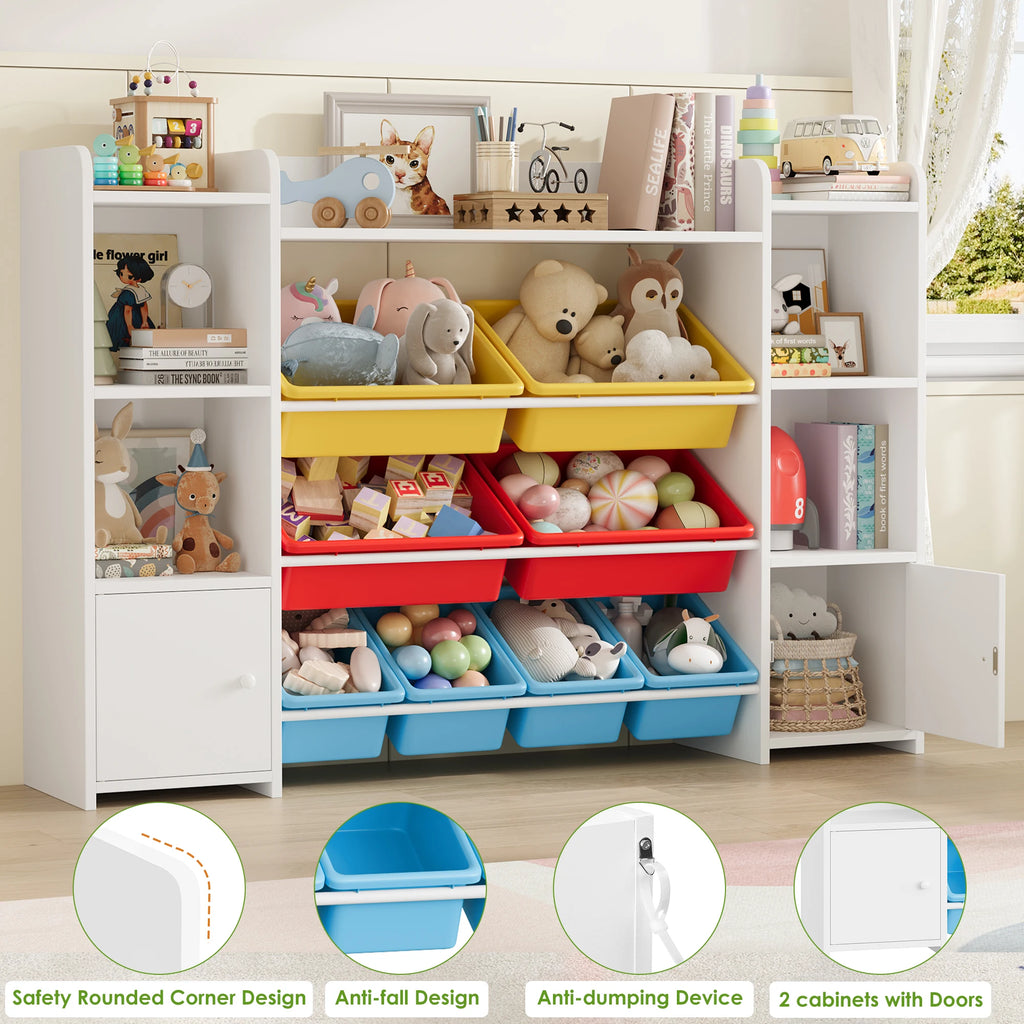 Getone Toy Storage Unit, Children's Bookcase, Toy Organiser with 8 Boxes and 9 Shelves 138x29x94 cm White/Pink