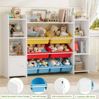 Getone Toy Storage Unit, Children's Bookcase, Toy Organiser with 8 Boxes and 9 Shelves 138x29x94 cm White/Pink