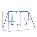 Metal Swing Set with Glider, Two Swing Seats and Adjustable Height, Outdoor Heavy Duty A-Frame Suitable for Playground, Backyard