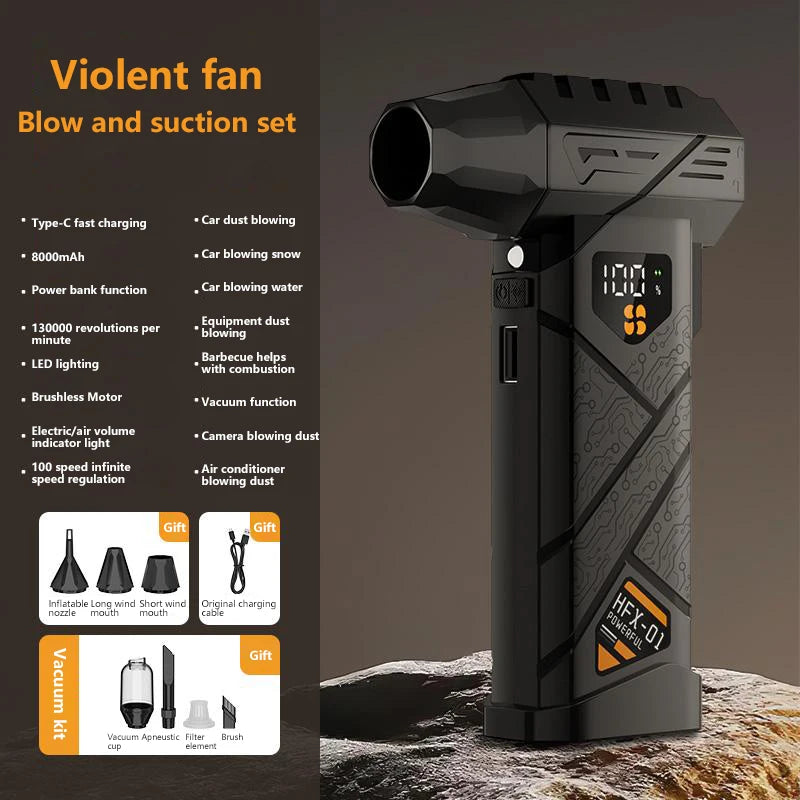 130000RPM Turbo Jet Blower LED Lighting 130000RPM Air Blower Brushless Motor Turbo Fan Wind Speed 8000mAh Battery Strong Breeze
