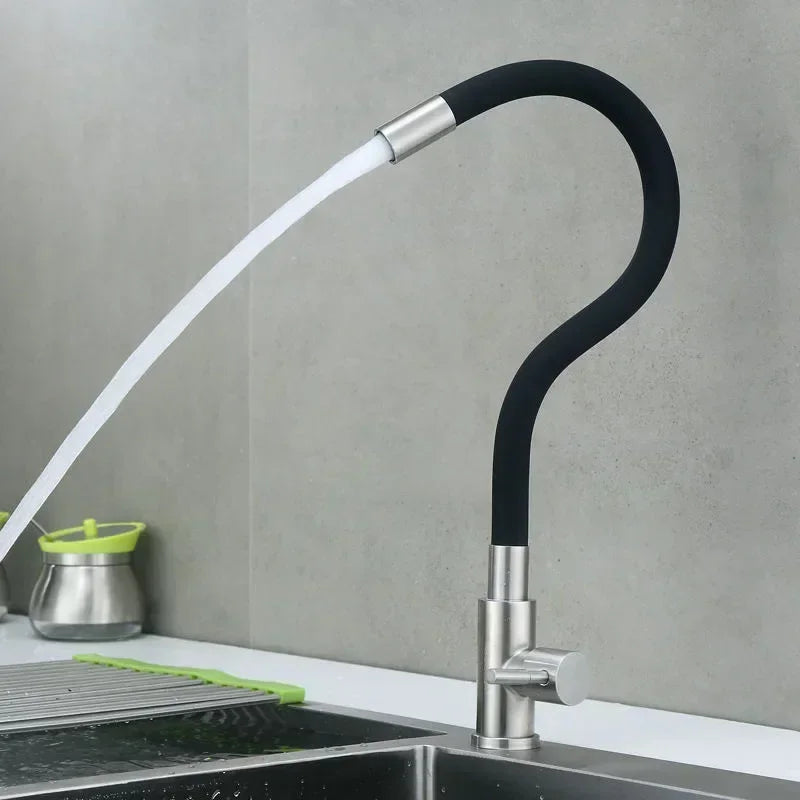 Kitchen Sink Faucet Stainless Steel Single Cooling Faucet Modern Universal Swivel Wash Basin Balcony Splash Proof Faucet