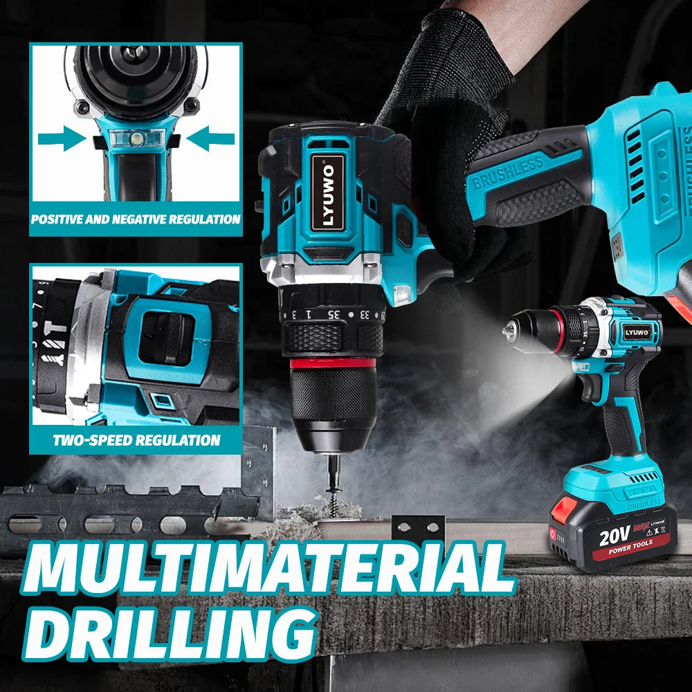 LYUWO Lithium Battery 21V Rechargeable Brushless Compact Electric Screwdriver Hand Drill Impact Drill LW-DZ20
