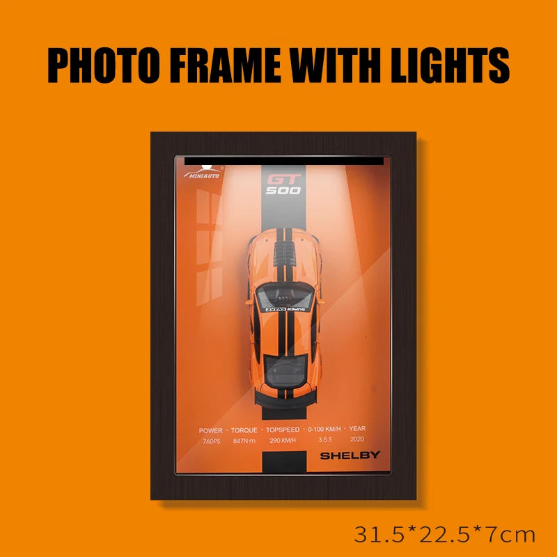 1:32 photo frame version alloy metal sports car model 3D hanging picture frame Interior decorations ornaments With Light Display