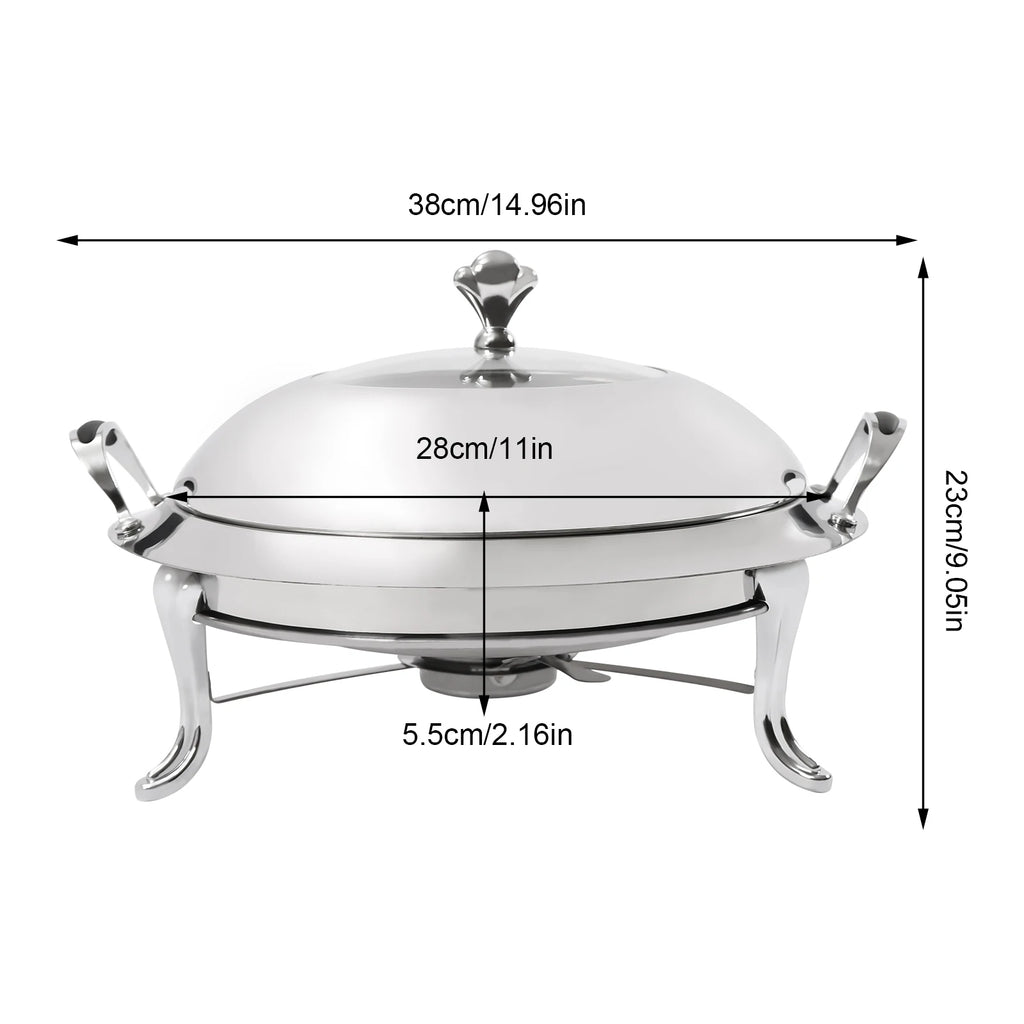 Chafing Dish Stainless Steel Round Durable Buffet Warmer  with Lid and Chafing Fuel Holder for Kitchen Party Dining