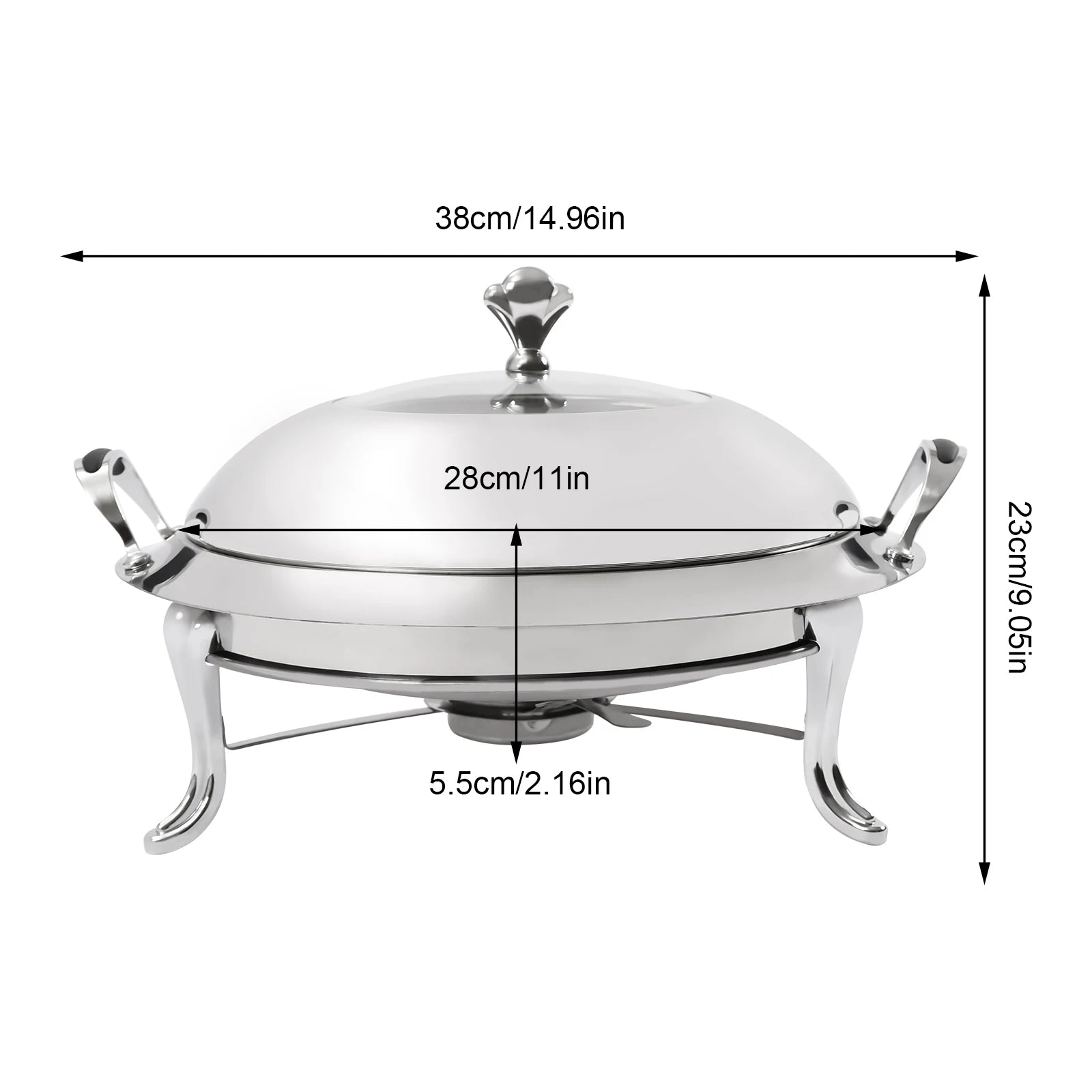 Chafing Dish Stainless Steel Round Durable Buffet Warmer  with Lid and Chafing Fuel Holder for Kitchen Party Dining