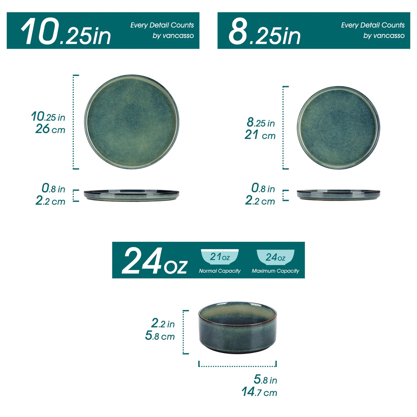 vancasso 12/24/36Piece Dinner set Black Green Reactive Glaze Vertical edge Dinnerware set with 4PCS Dinner Plate/ Dessert/Bowl