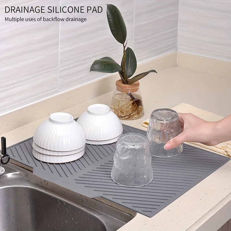 Kitchen Dish Drying Silicone Mat Raised Stripes Outlet Design Countertop Sink Draining Pad Non-slip Tableware Insulating Mat