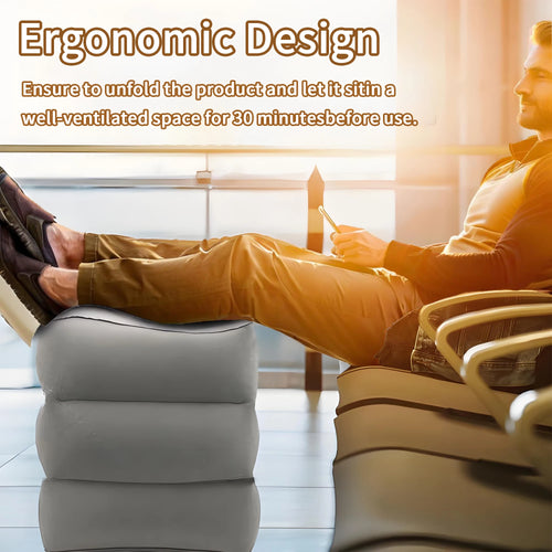 Inflatable Sleeping Foot Rest Pillow for Air Travel, PVC Adjustable 3-Layer Flight Footstool Cushion for Car Office