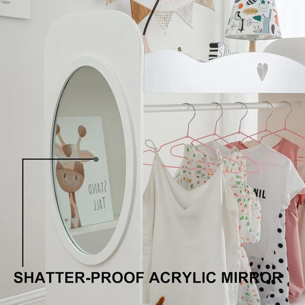 Kids Armoire Dress-Up Closet w/Mirror,Open Hanging Wardrobe w/Clothes Rack,Toddlers Pretend Play Costume Storage Dresser,Childr