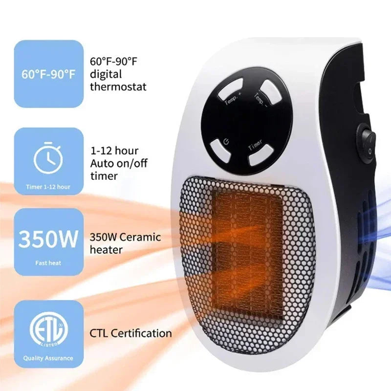 350W Portable Heater Electric Heater Convenient Room Heater Remote Con