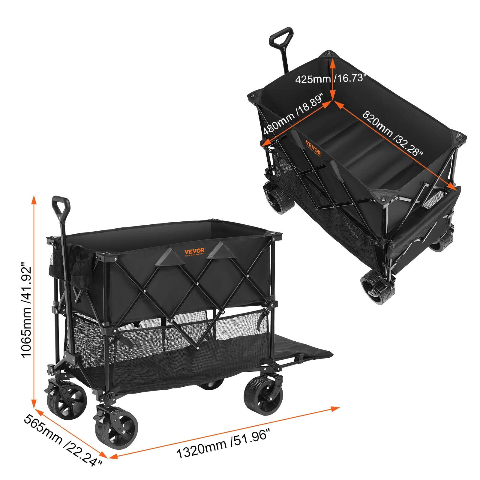 SucceBuy Collapsible Folding Wagon Beach Wagon Cart with All-Terrain Wheels Drink Holders Sports Wagon for Camping Shopping