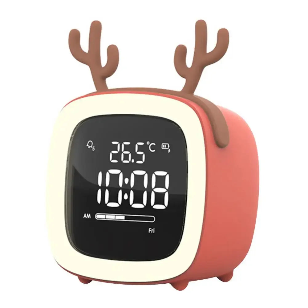 Cartoon Rabbit Deer Ear Alarm Clock Rechargeable Digital Display LED Nigh Light Table Clock Wall Clock Living Room LED Clock