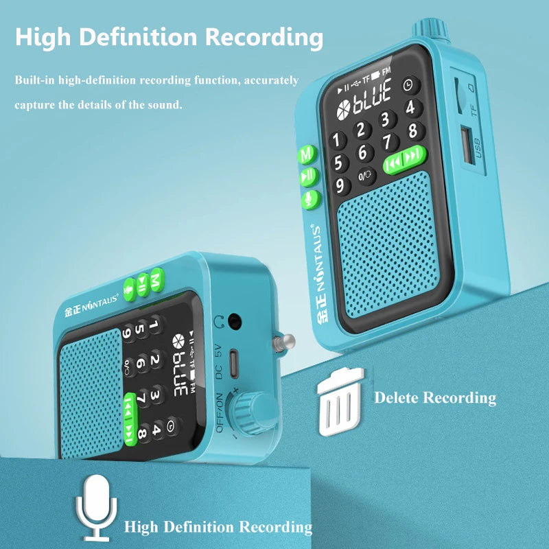 Portable Mini FM Radio for TF Card U Disk Music MP3 Player Support HD Rcording Reception Radios 5W Wireless Bluetooth Speaker