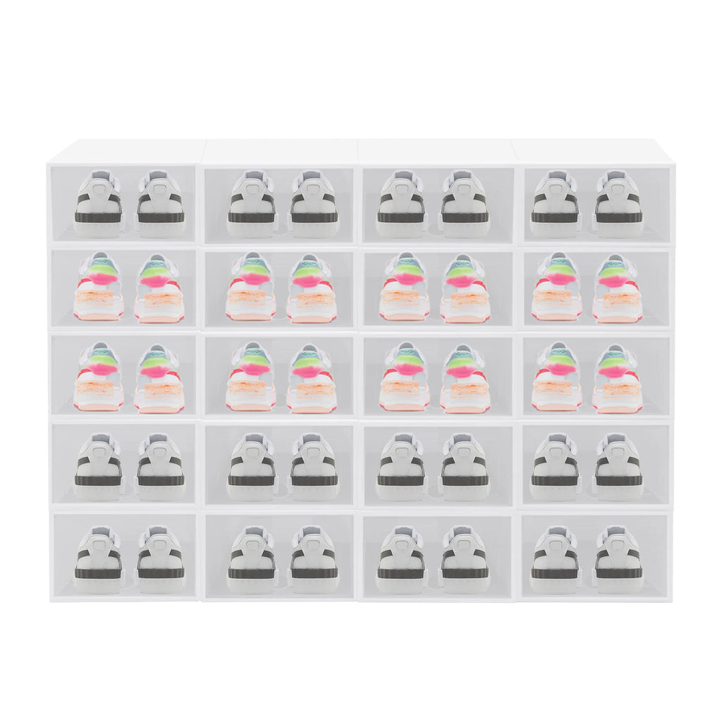 20Pcs Foldable Shoe Storage Boxes with Lids Transparent Stackable Containers Drawer Style PP Plastic Shoe Organizers