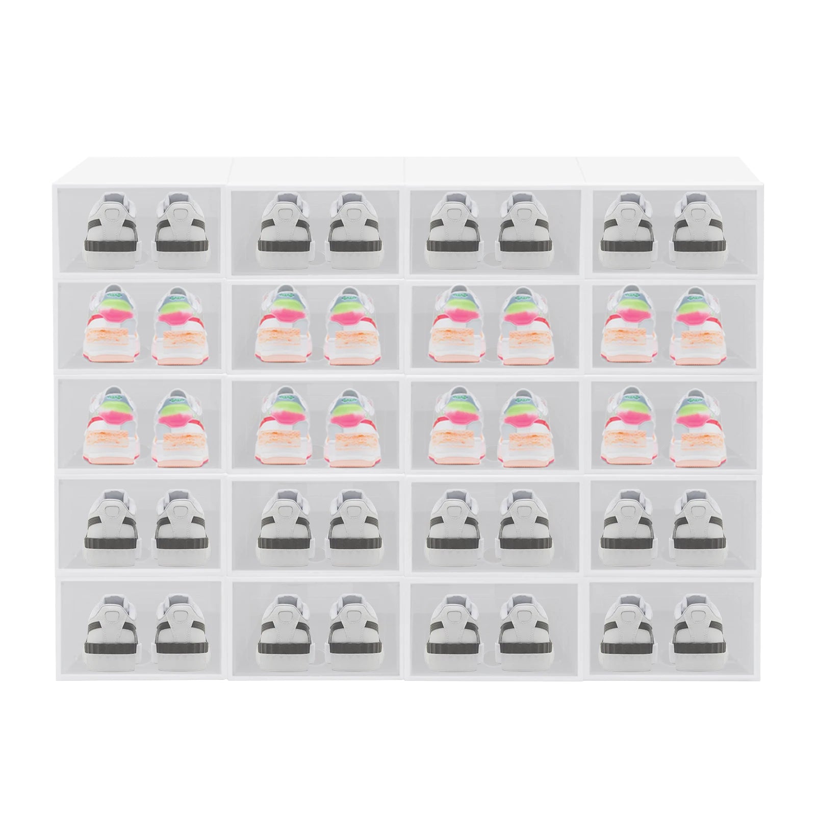 20Pcs Foldable Shoe Storage Boxes with Lids Transparent Stackable Containers Drawer Style PP Plastic Shoe Organizers