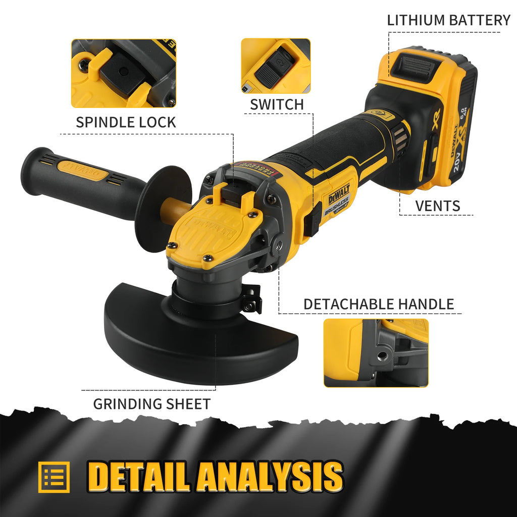 DEWALT DCG409 125mm Flat Head Angle Grinder Bare Machine Tool Cutting Machine 20V Lithium Battery Brushless Tools