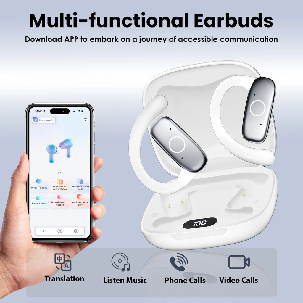 Real Time Translator Headphones AI Language Translation Earbuds 144 Languages & Accents 3 in 1 OWS Ear Buds for Business