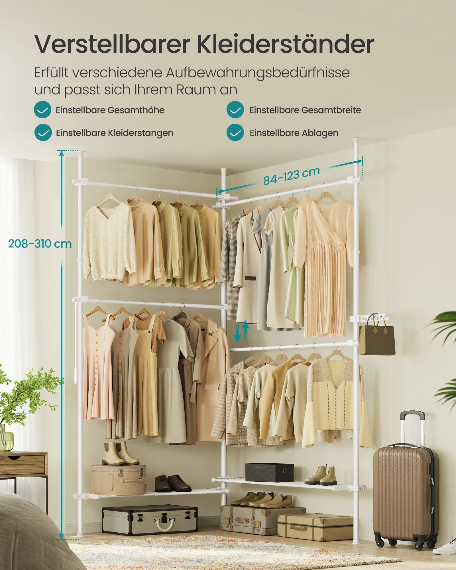 SONGMICS dresses stand, blankets high, 3-tier, height and width adjustable with gripper arm