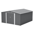 12x14FT Metal Outdoor Storage Shed, Lockable Double Doors, Waterproof Garden Tool House, Light Gray