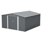 12x14FT Metal Outdoor Storage Shed, Lockable Double Doors, Waterproof Garden Tool House, Light Gray