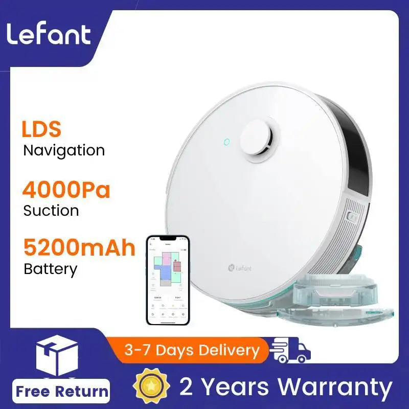 Lefant N3 4000Pa Suction Robot Vacuum and Sonic Mop Combo,Precision Mapping with Lidar&dToF Sensors,Ultrasonic Carpet Detection