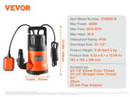 VEVOR Utility Pump 1585/2510/4000 GPH High Flow Sump Pump Submersible Water Pump with 10ft Long Power Cord for Draining Water