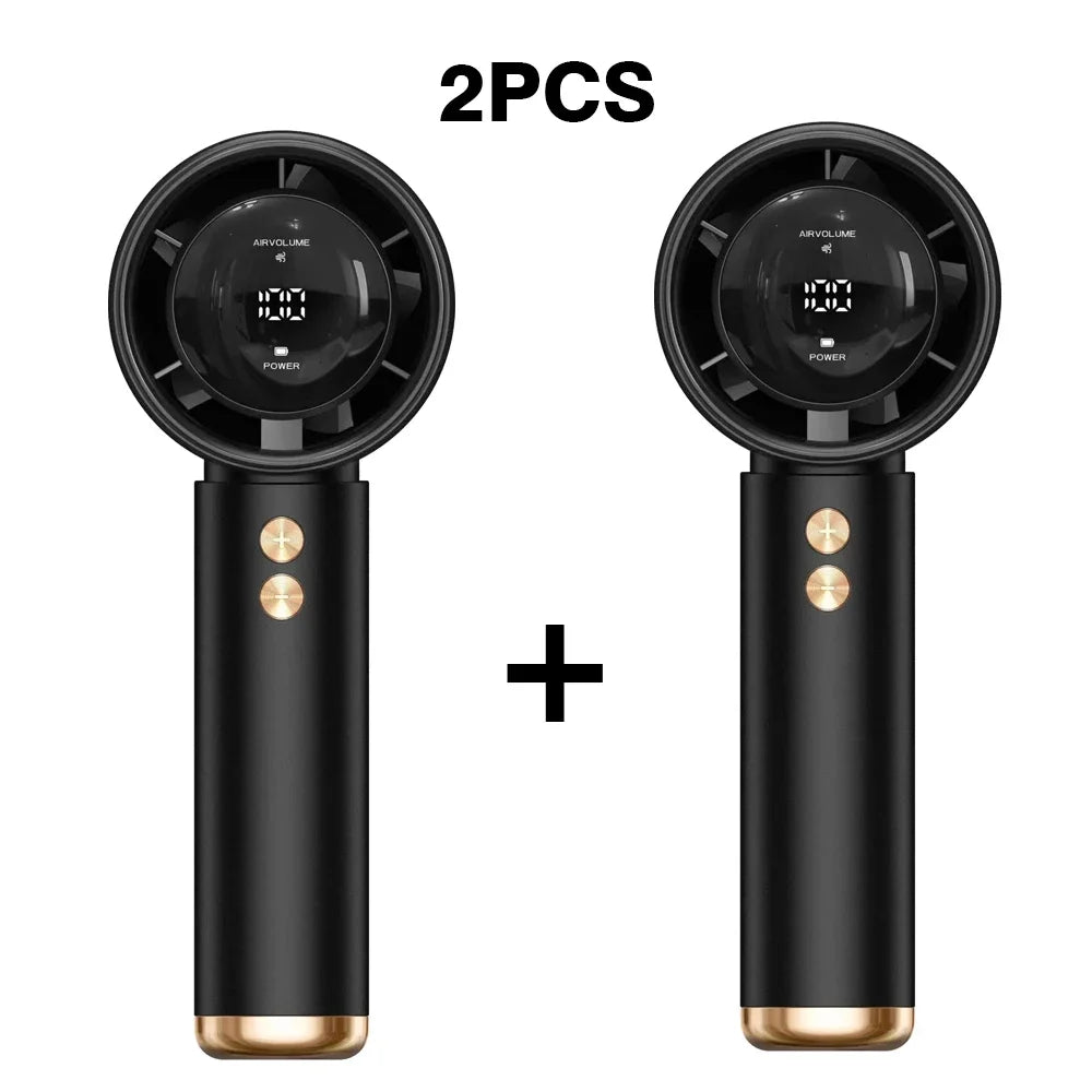2 Pack 100-Speed Handheld Fan - USB Rechargeable Turbo Cooling with LED Display, Portable Mini Fan for Indoor/Outdoor & Office