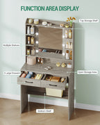 Dressing Table with Mirror, Dressing Table with Shelves and 2 Drawers, for Bedroom, Living Room, Adjustable Brightness, 40 x 80