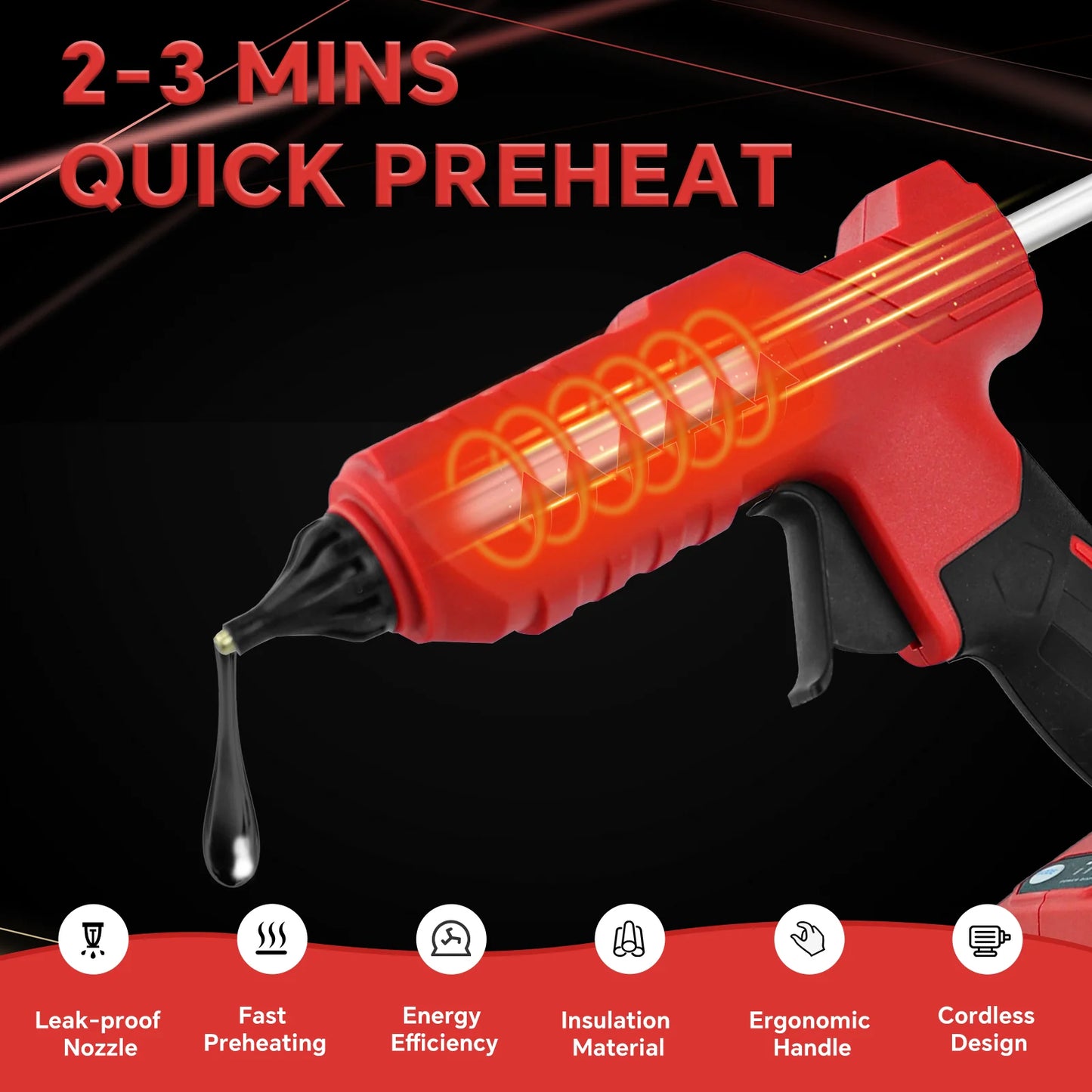 100W Cordless Hot Glue Gun for Milwaukee 18V Battery with 10Pcs 11mm Glue Sticks Quick Preheating DIY Repair Tool (No Battery)