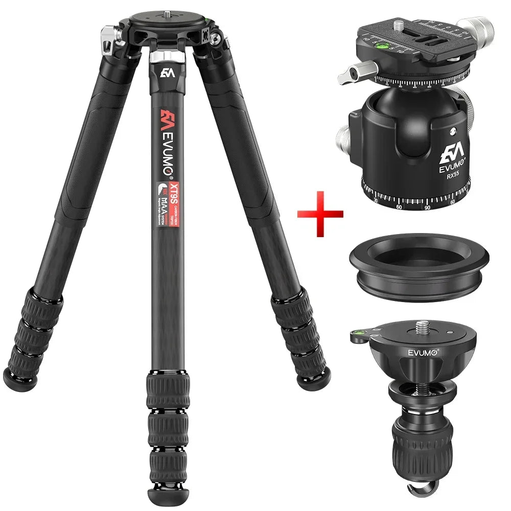 EVUMO XT9S Z8 Carbon Fiber Hunting Tripod Professional DSLRs Camera Tripod Heavy Duty Stand Camcorder Telescope Phone Load 40kg