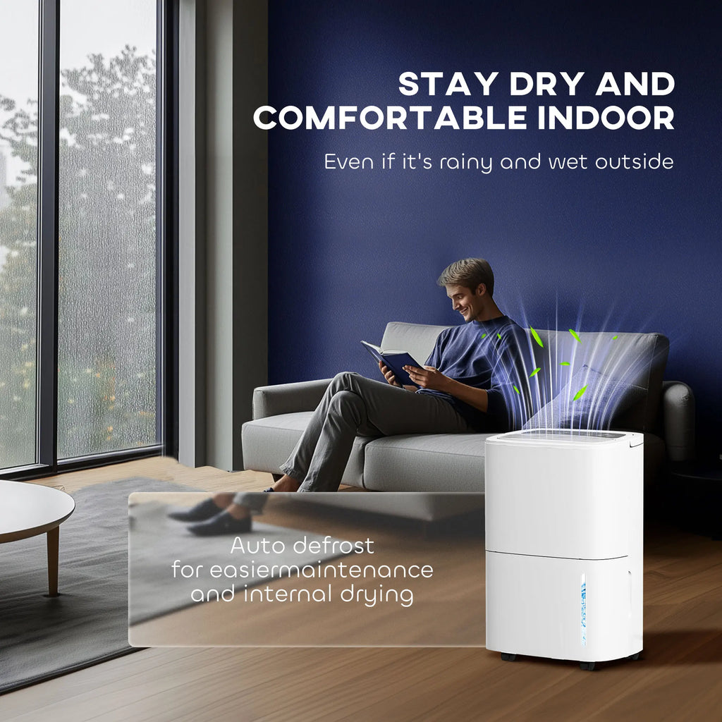HOMCOM 20L/Day Dehumidifier with Continuous Drainage, 5L Water Tank, Timer