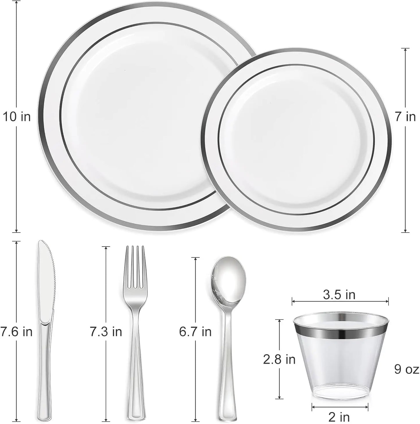 600 Pcs Silver Plastic Dinnerware Set for 100 Guests, Disposable Plastic Plates for Party Wedding Birthday, 100 Dinner Plates