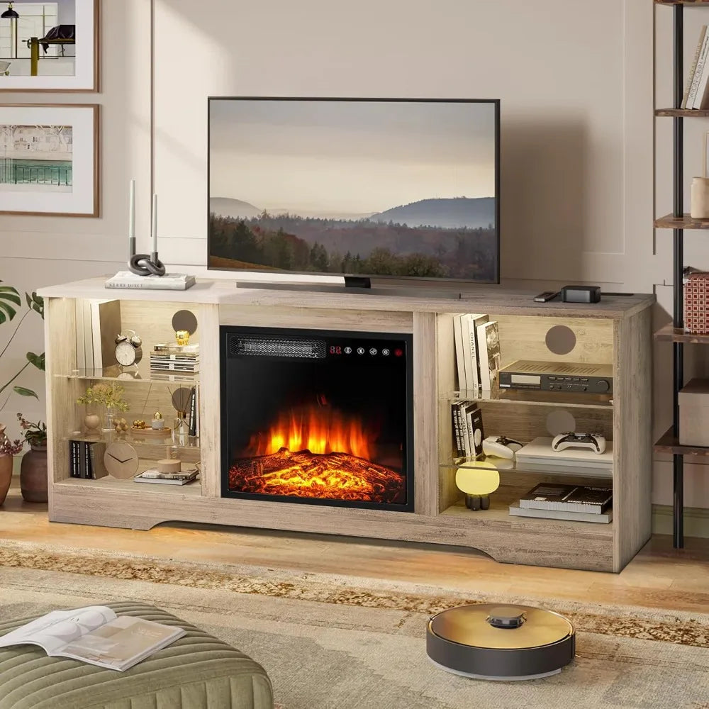 58" Fireplace TV Stand with 18" Electric Fireplace, Remote & Storage for TVs up to 65" | AlluCanFind