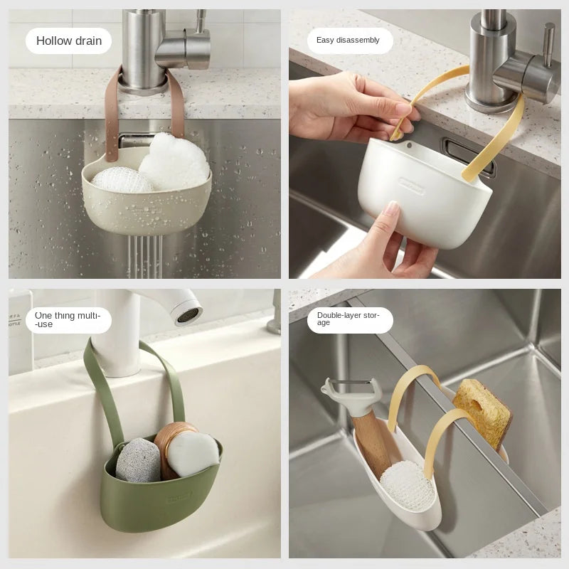 Kitchen Sink Rack Hanging Drain Basket Soap Sponge Holder Adjustable Drain Rack Faucet Drainage Hanging Basket Storage Organizer