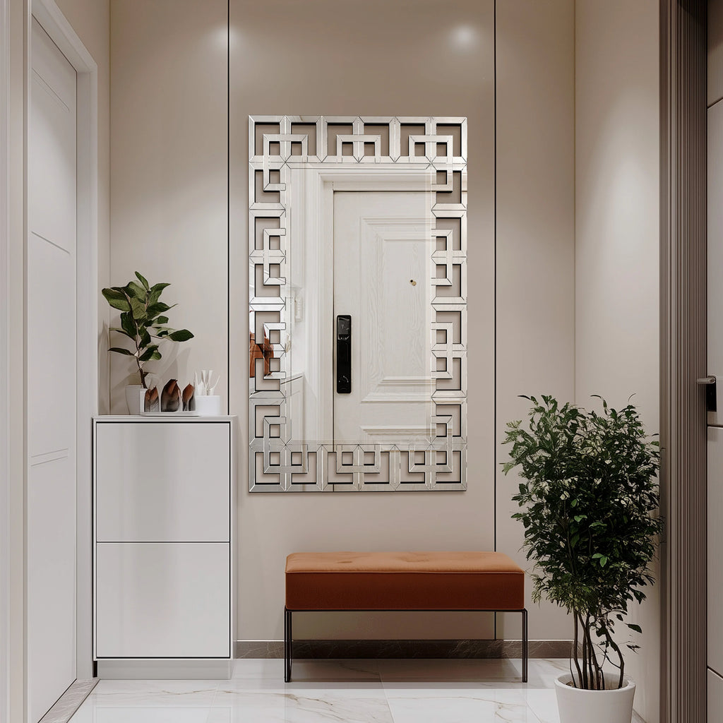 Upgraded 120CM Rectangle Silver Venetian Art Mirror Living Room Bathroom with Beveled Glass Edge Wall Mounted Accent Mirror