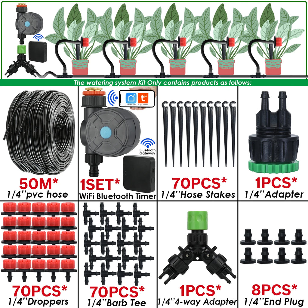 KESLA Greenhouse 5-50M Drip Irrigation System Automatic Watering Garden Hose DIY Micro Drip Watering Kits w/ Adjustable Drippers