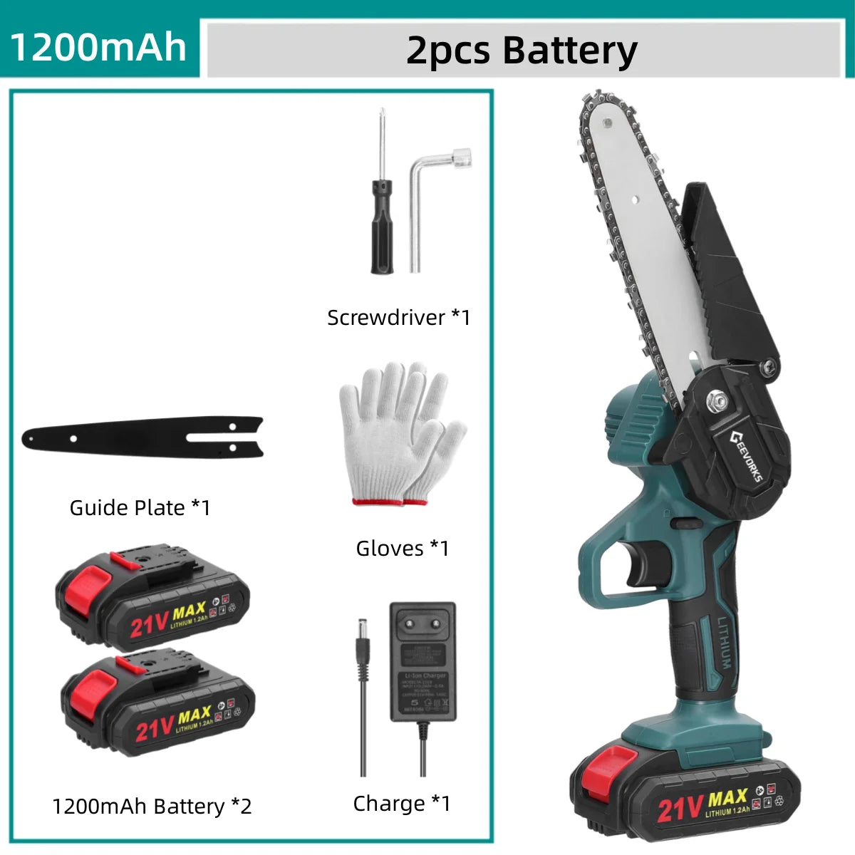 Geevorks 6 Inch Chain Saw Cordless Handheld Pruning Chainsaw Woodworking Electric Saw Cutting Power Tools