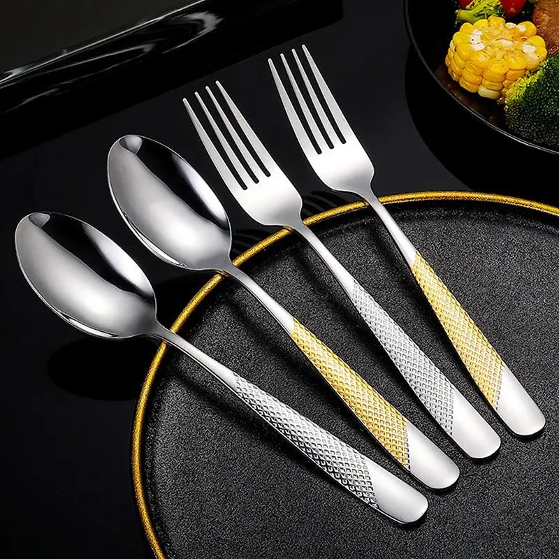 Kitchen Utensil Set Food Grade Stainless Steel Spoon and Fork Set 6PCS Flatware for Hotels Cafes Homes