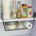 Kitchen Cabinet And Wall Cabinet Divider Under-Table Storage Basket No-Drill Hanging Iron Shelf