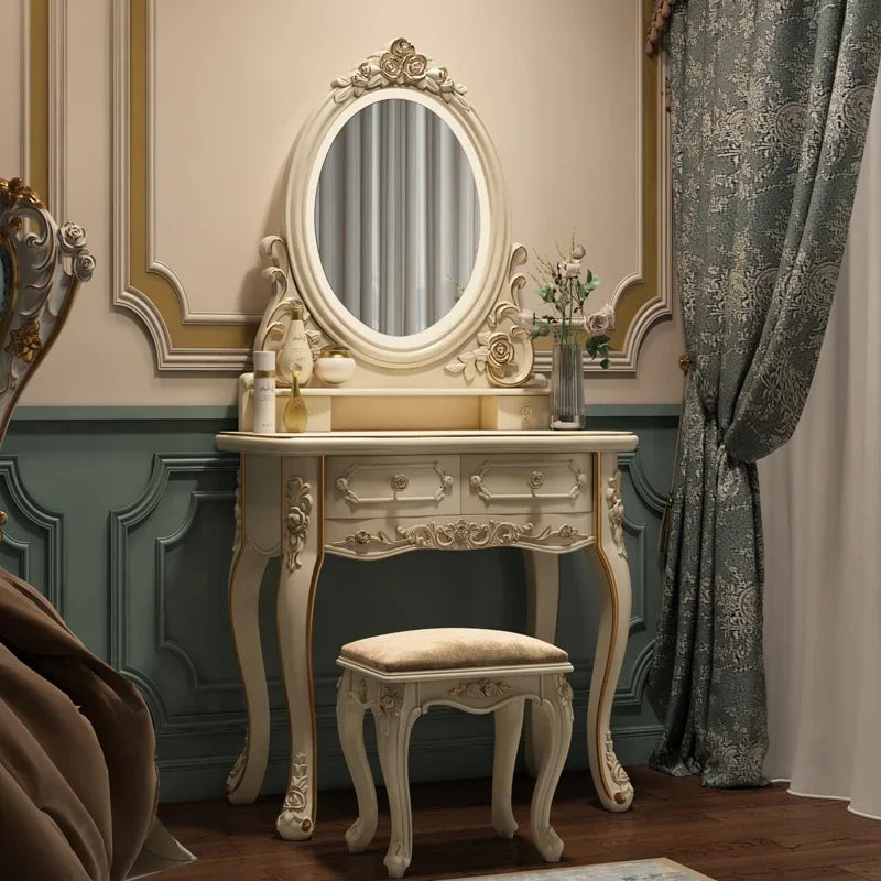 Luxury Nordic Dressing Table Mirror Vintage Bedroom Make Up Dresser Table Drawer Storage Vanity Tocador De Maquillaje Furniture