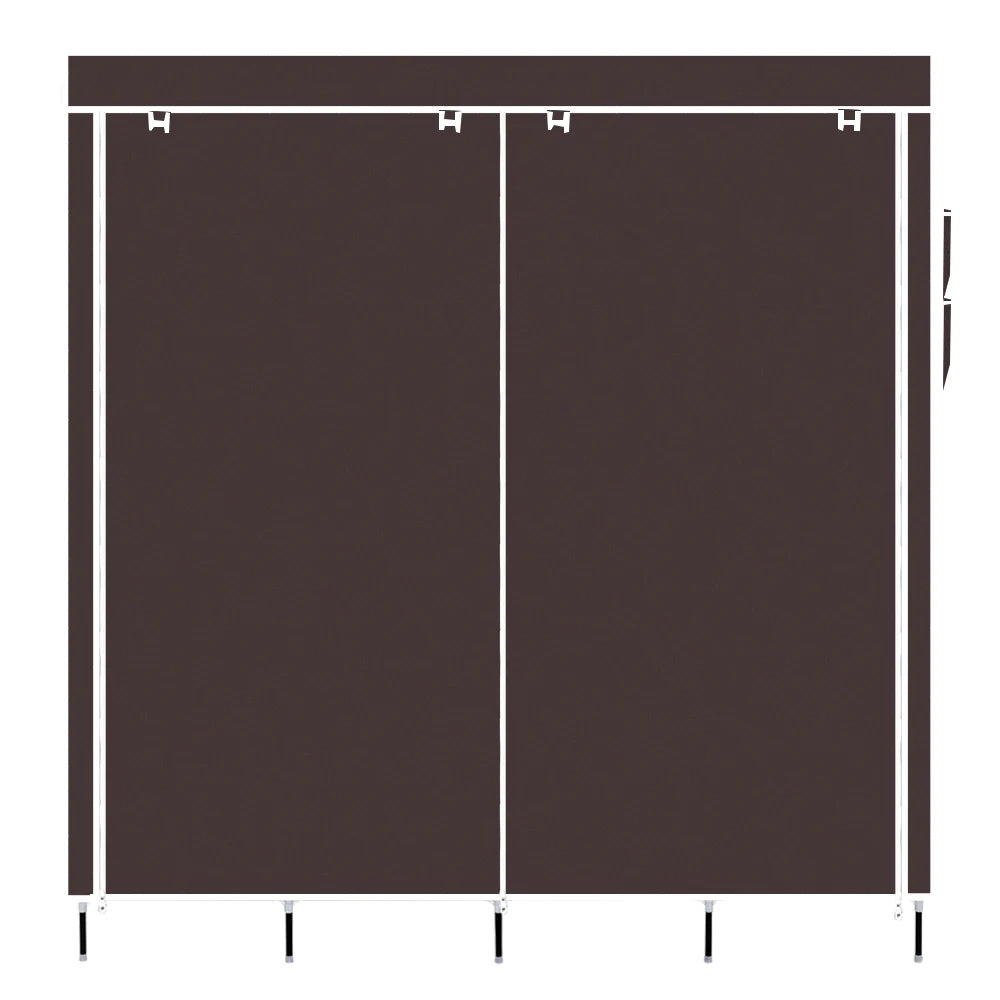 67" Clothes Closet Portable Wardrobe Clothes Storage Rack 12 Shelves 4 Side Pockets Dark Brown