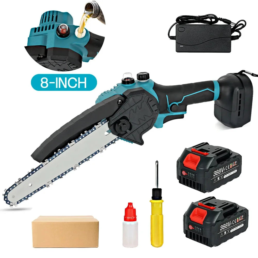 8 Inch Brushless Cordless Oil Electric Chain Saw Rechargeable Garden Wood Logging Pruning Saw Power Tools For Makita 18V Battery