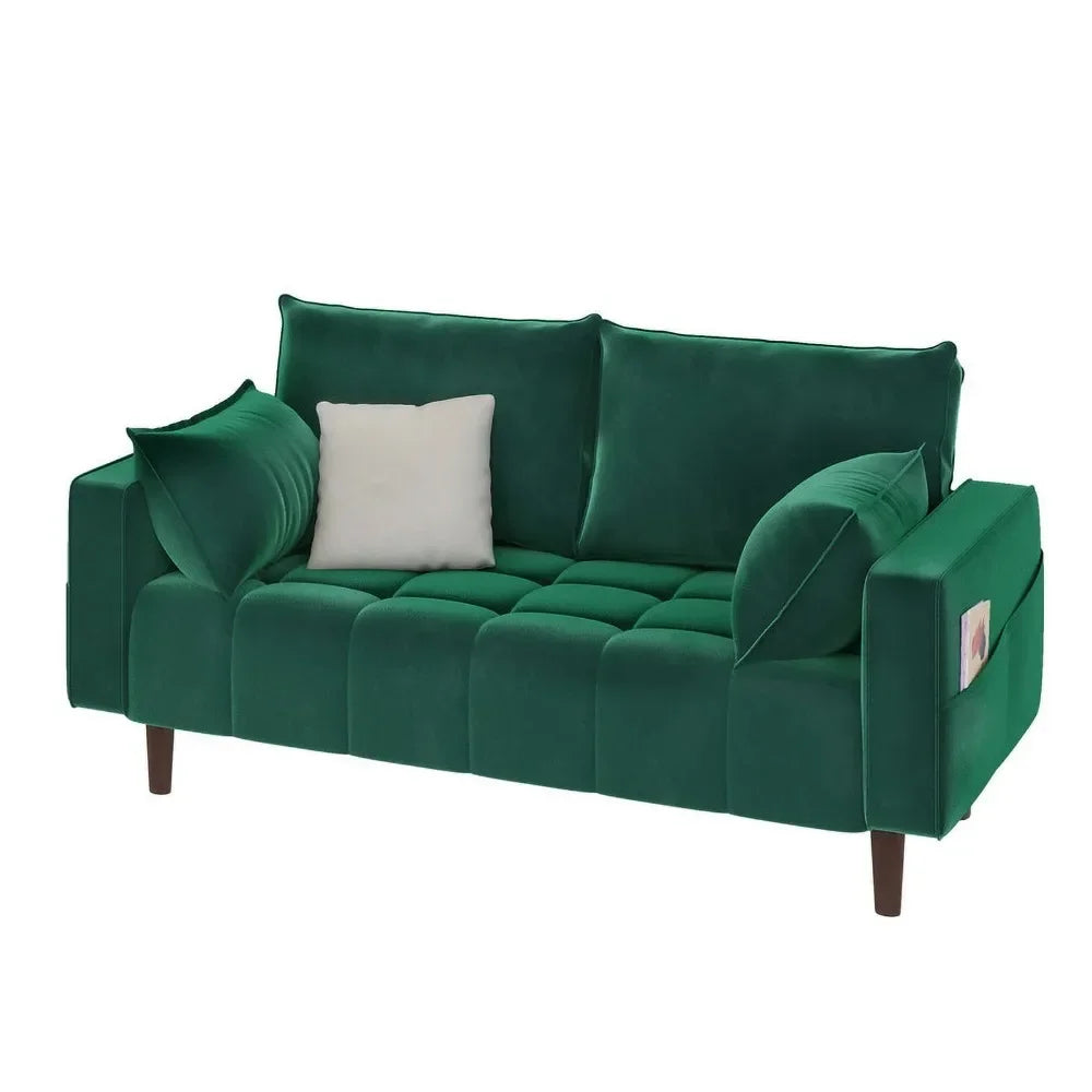56" Velvet Loveseat Sofa, Modern Comfortable Sofa Loveseat Small Sofa Couch with Side Storage Pockect