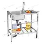 Kitchen Thickened Stainless Steel Sink Table Integrated Single Sink with Bracket Dishpan Washing Basin Sink